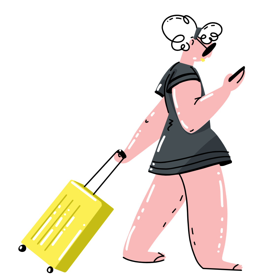 ilustracja: postać z walizką w podróży